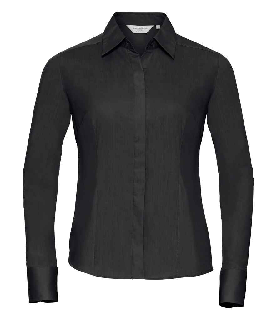 Russ. Ath. Coll. Lds L/S Poly Cot. Poplin Sht
