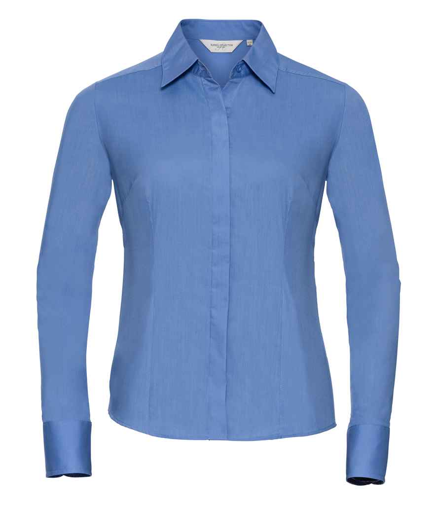 Russ. Ath. Coll. Lds L/S Poly Cot. Poplin Sht
