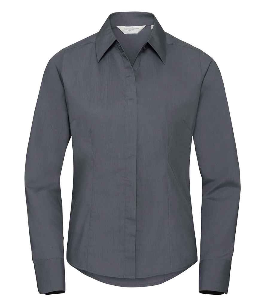 Russ. Ath. Coll. Lds L/S Poly Cot. Poplin Sht