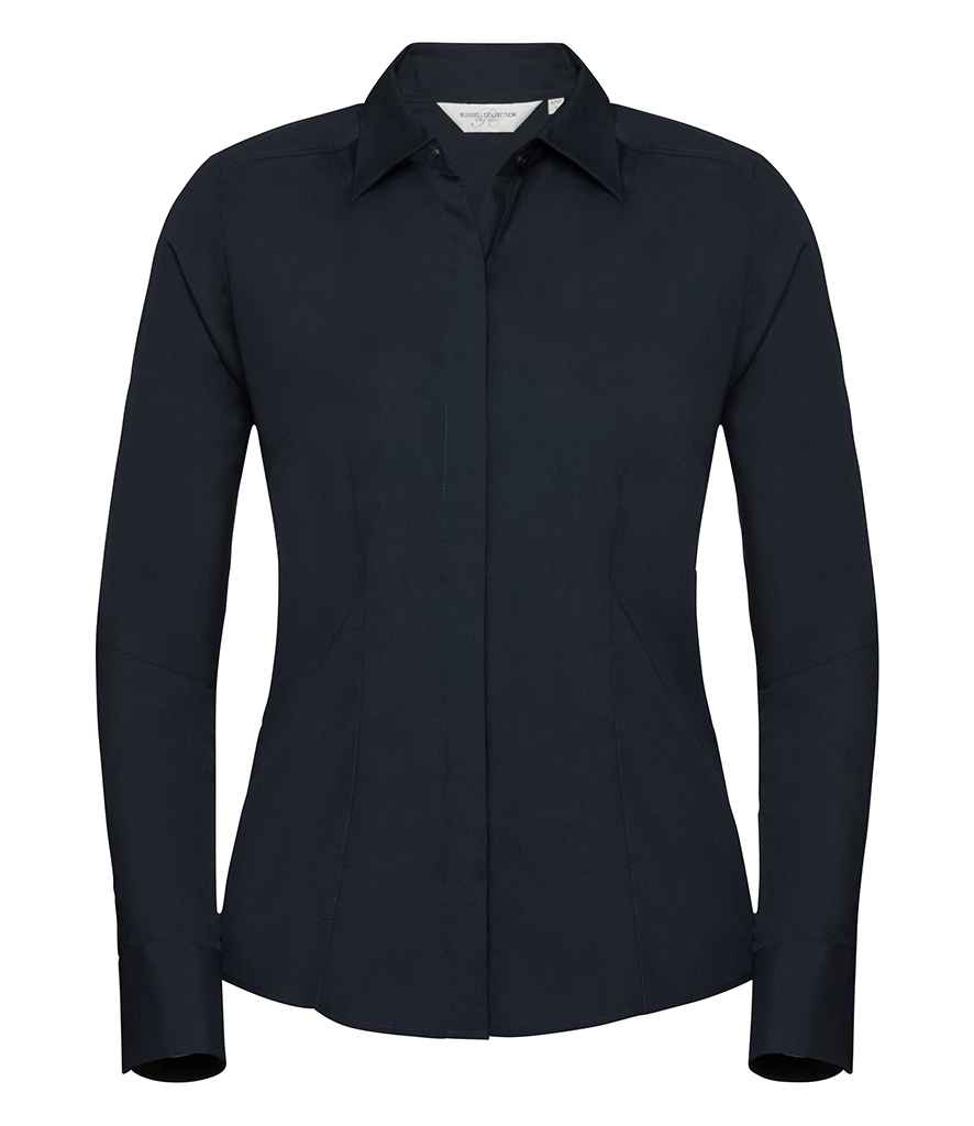 Russ. Ath. Coll. Lds L/S Poly Cot. Poplin Sht