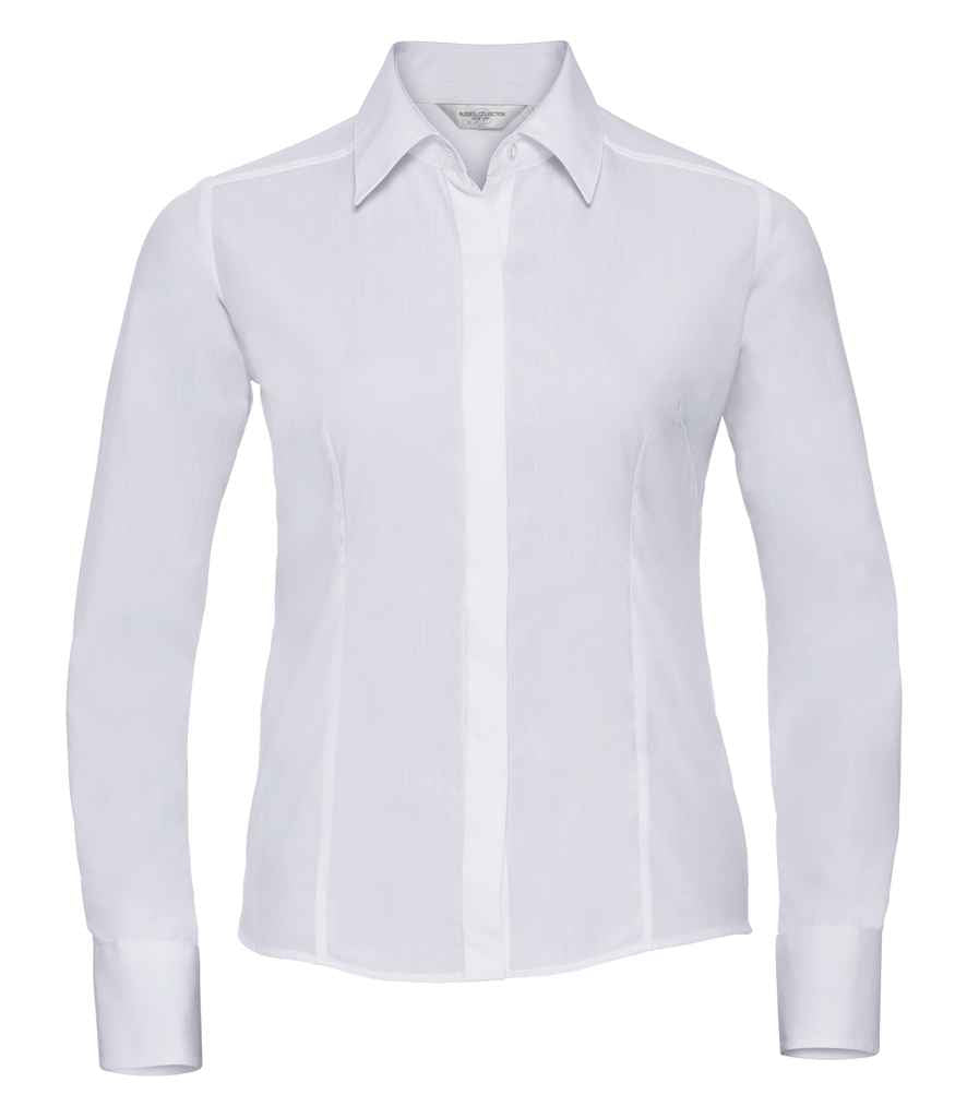 Russ. Ath. Coll. Lds L/S Poly Cot. Poplin Sht