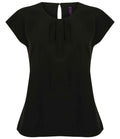 Henbury Lds Pleat Front S/S Blouse