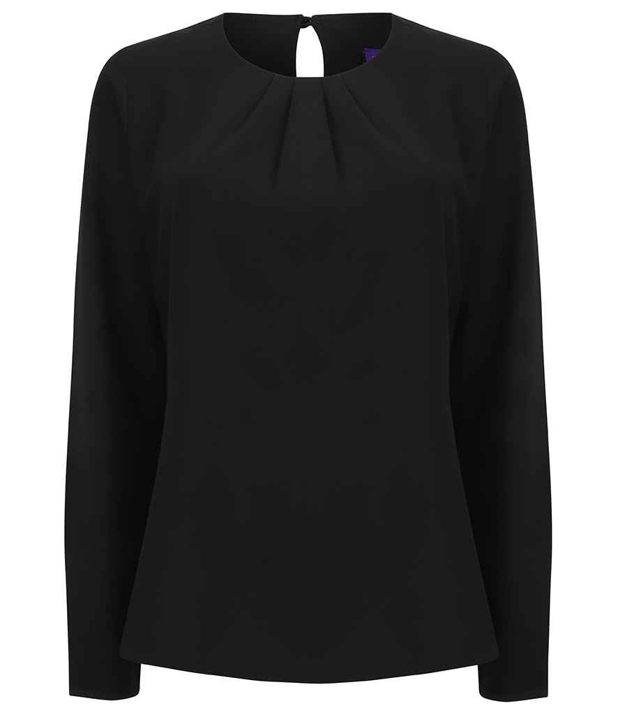 Henbury Lds Pleat Front L/S Blouse