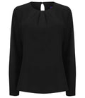 Henbury Lds Pleat Front L/S Blouse