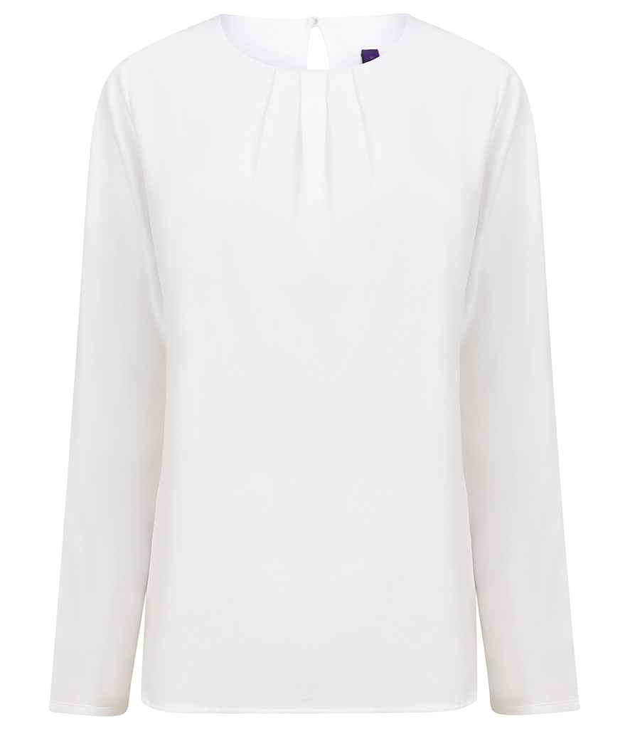 Henbury Lds Pleat Front L/S Blouse