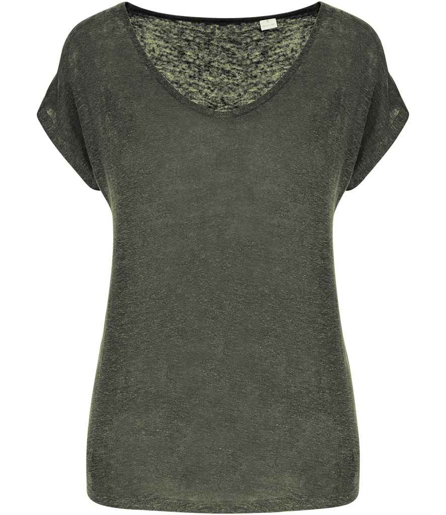 Spasso Ladies V Neck Linen T