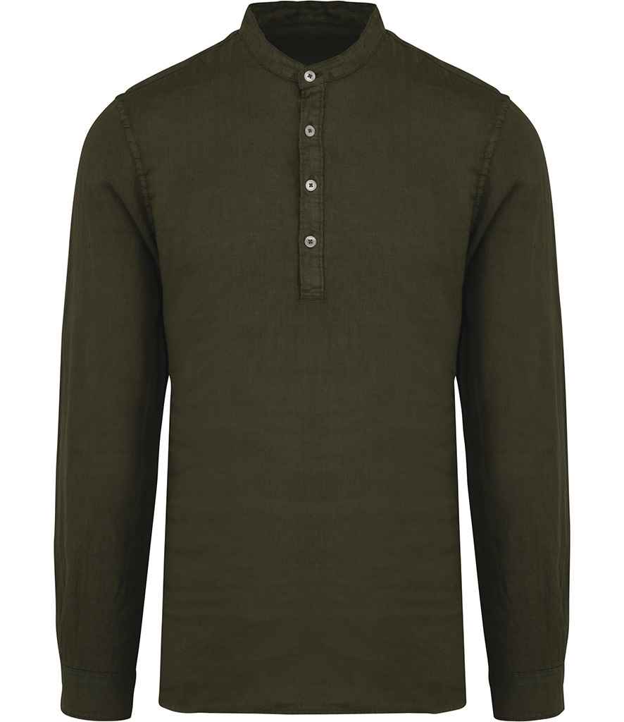 Spasso Linen Wshd. Mao Collar Shirt