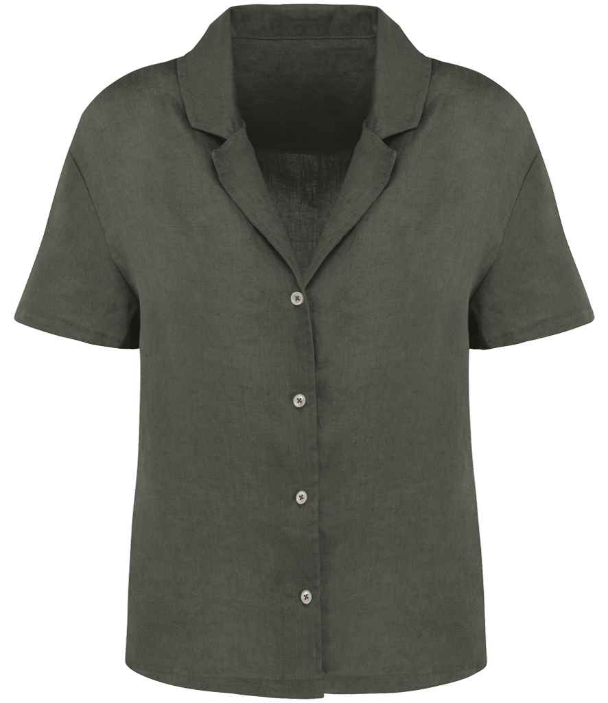 Spasso Lds. Eco-F. Linen Bowling Clr. S/S Shirt
